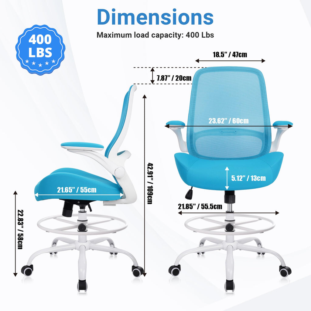 Drafting Chair Tall Office Chair with Flip-Up Armrests Ergonomic Computer Chair