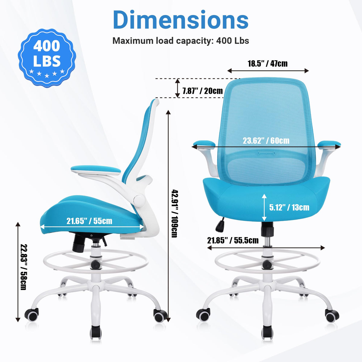 Drafting Chair Tall Office Chair with Flip-Up Armrests Ergonomic Computer Chair