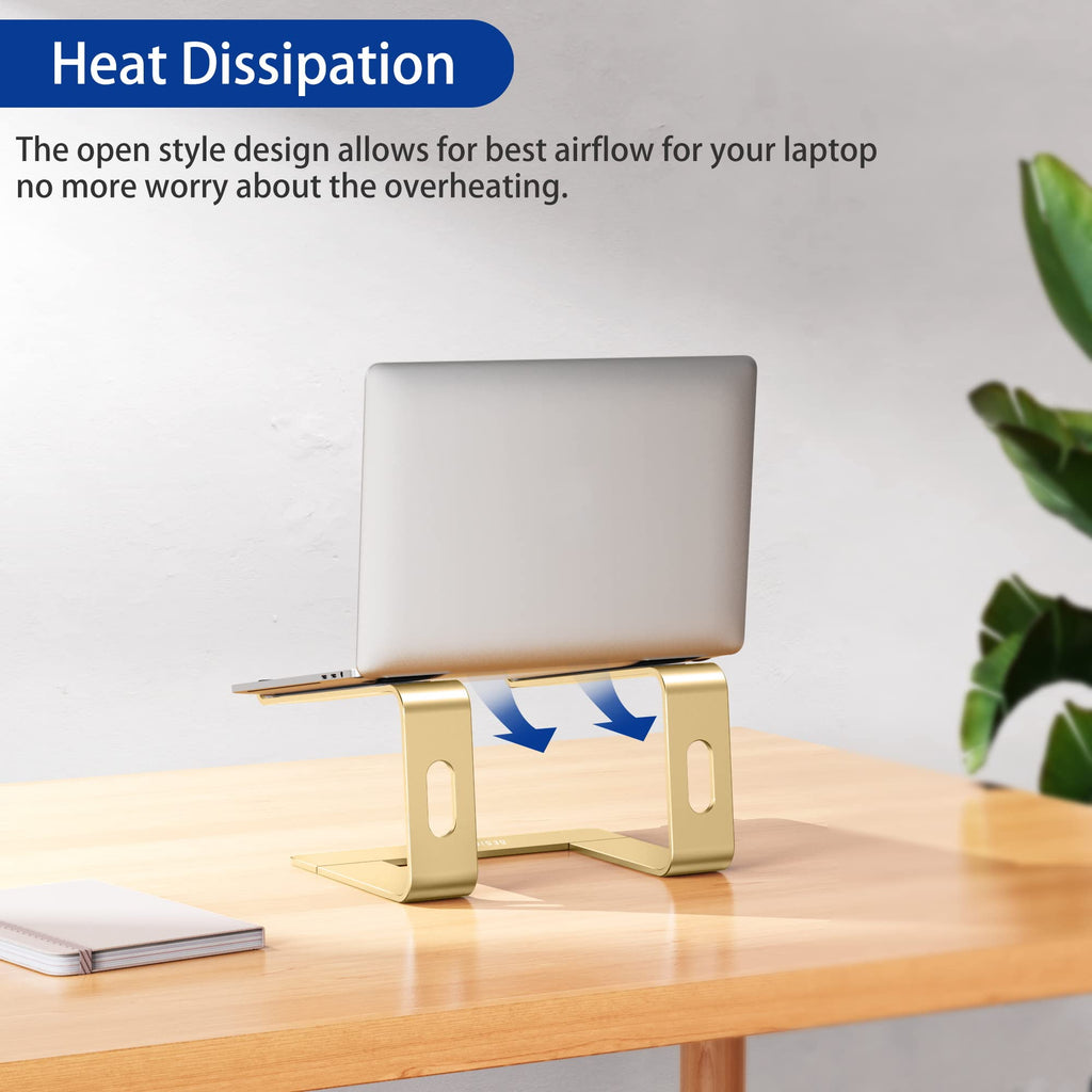 Aluminum Laptop Stand, Ergonomic Detachable Computer Stand, Notebook Riser, Laptop Mount Compatible with Air, Pro, Dell, HP, Lenovo More 10-15.6" Laptops, Gold