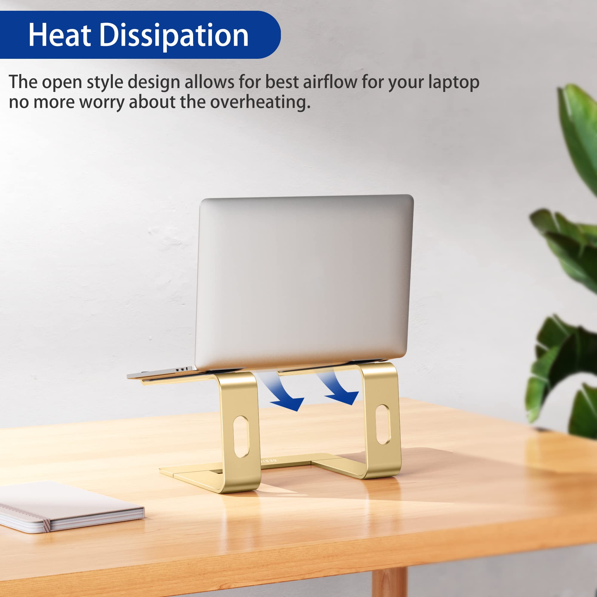 Aluminum Laptop Stand, Ergonomic Detachable Computer Stand, Notebook Riser, Laptop Mount Compatible with Air, Pro, Dell, HP, Lenovo More 10-15.6" Laptops, Gold