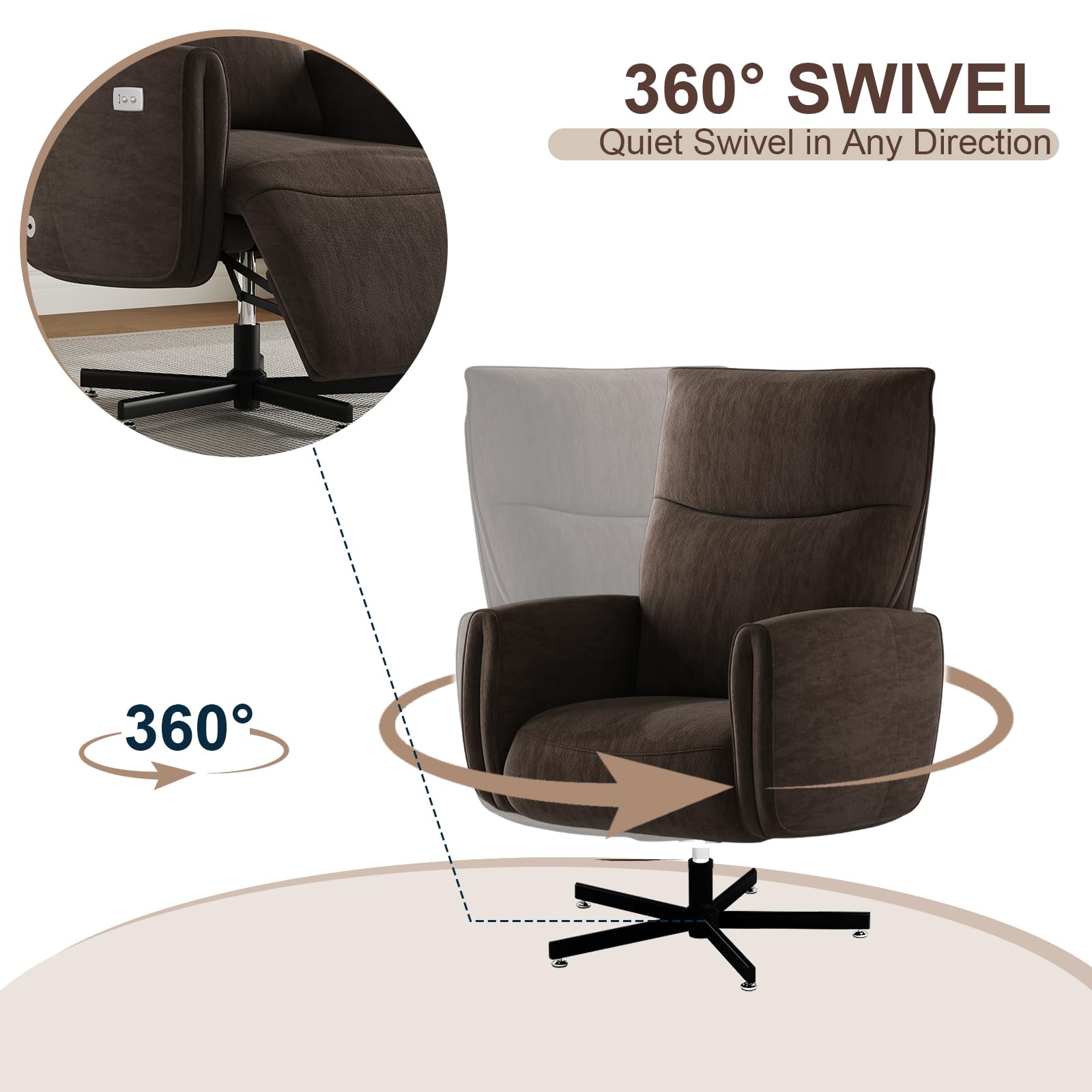 Power Reclining Adjustable Swivel Chair, Ergonomic Executive Office Chair, 90°-125° Tilt, Velvet Upholstery, Built-in USB Charger, 360° Rotation & Height Adjustment, Modern Desk Chair for Home Office