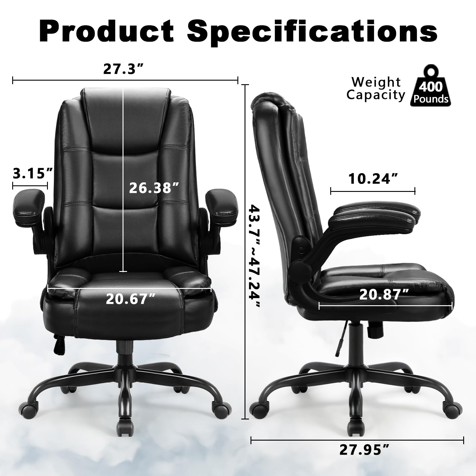 Leather Office Desk Chair,Ergonomic Office Chair with Lumbar Support,Computer Chair,Executive Leather Chair with Padded Flip-up Arm,Adjustable Armrests, Gray,275LBS