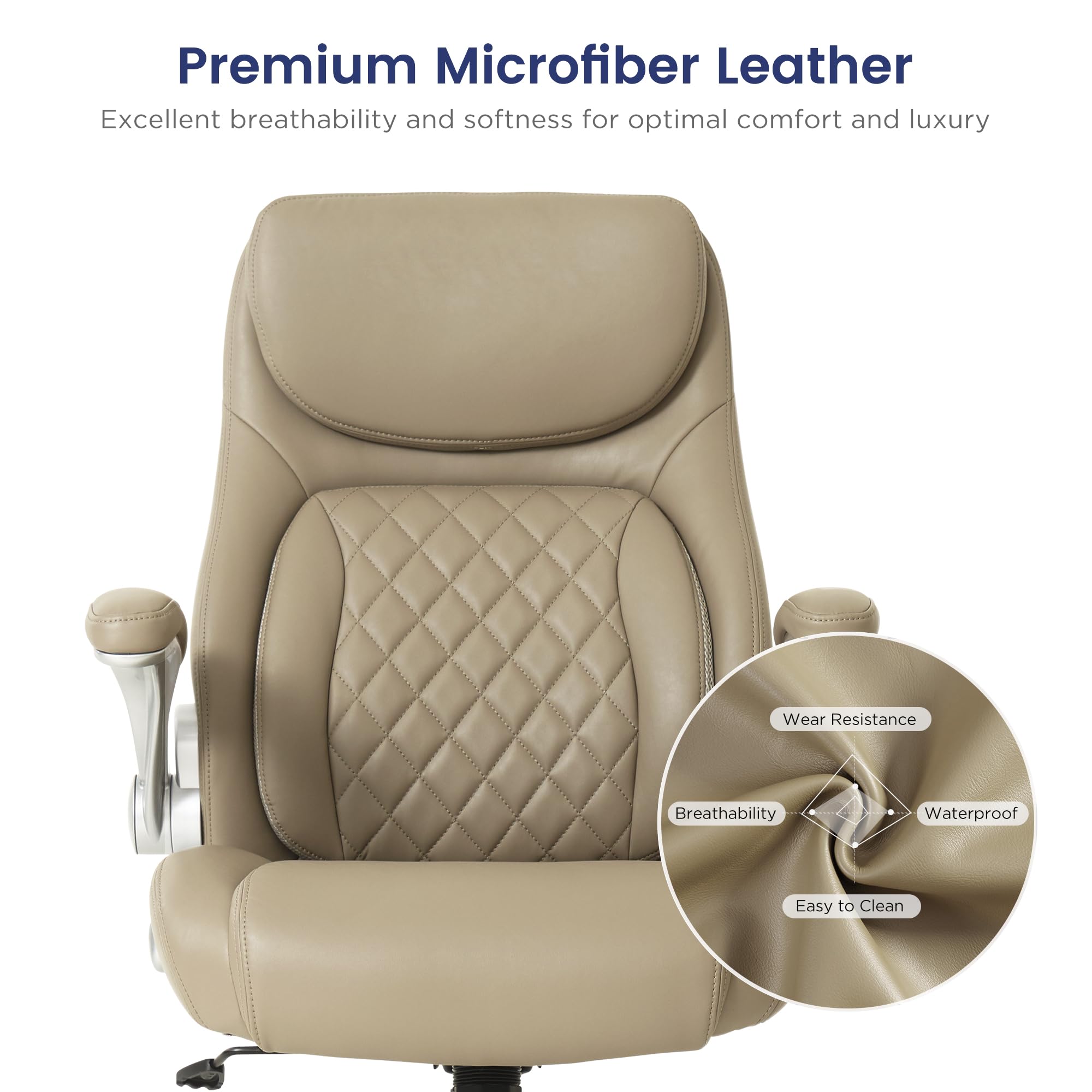 Nouhaus Ergonomic Office Chair Premium Microfiber Leather Adjustable Lumbar Support & Armrests, High Back Comfy Desk Gaming Chairs Executive Computer Swivel Chair Tilt Function(Posture,Taupe)