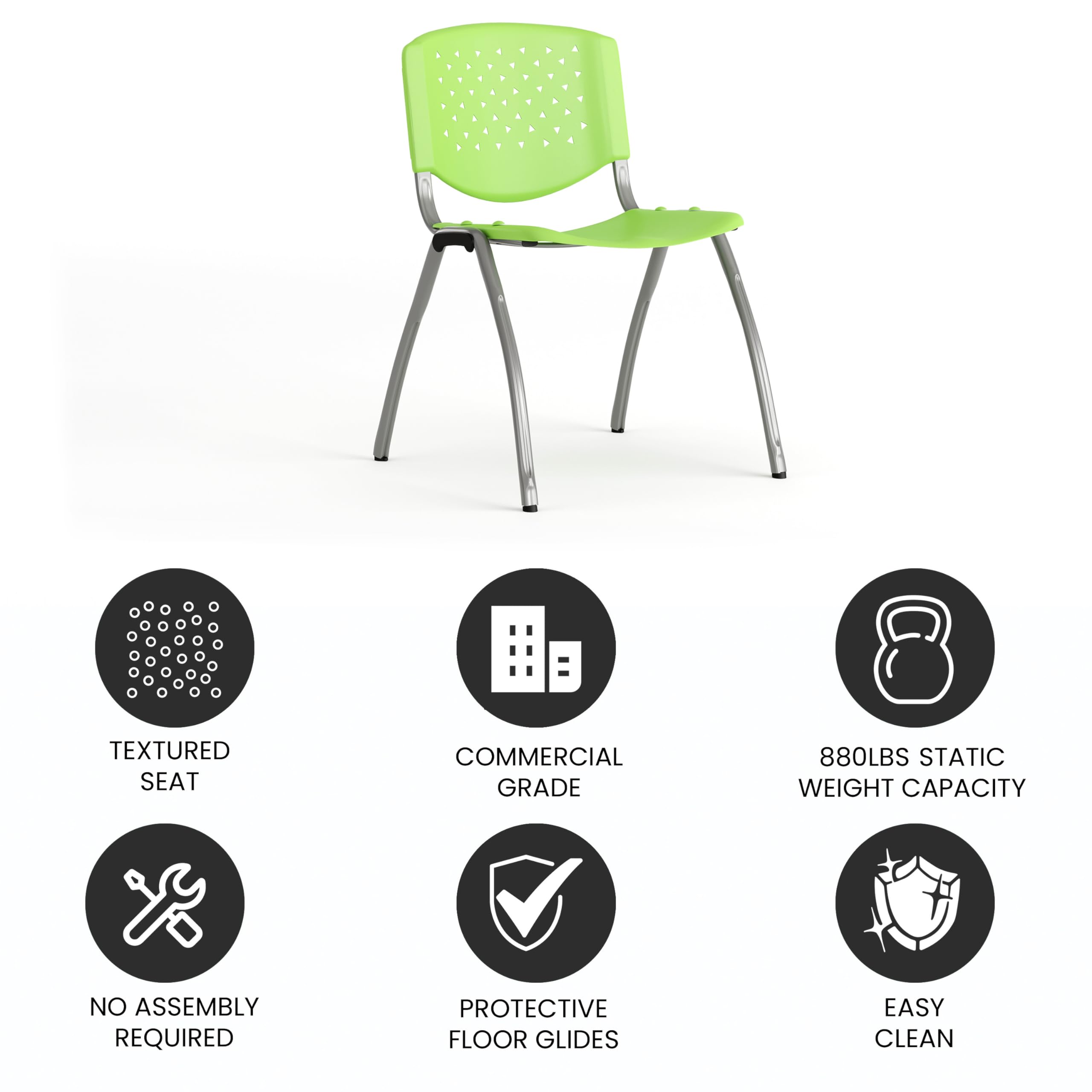 HERCULES Series 880 lb. Capacity Green Plastic Stack Chair with Titanium Gray Powder Coated Frame