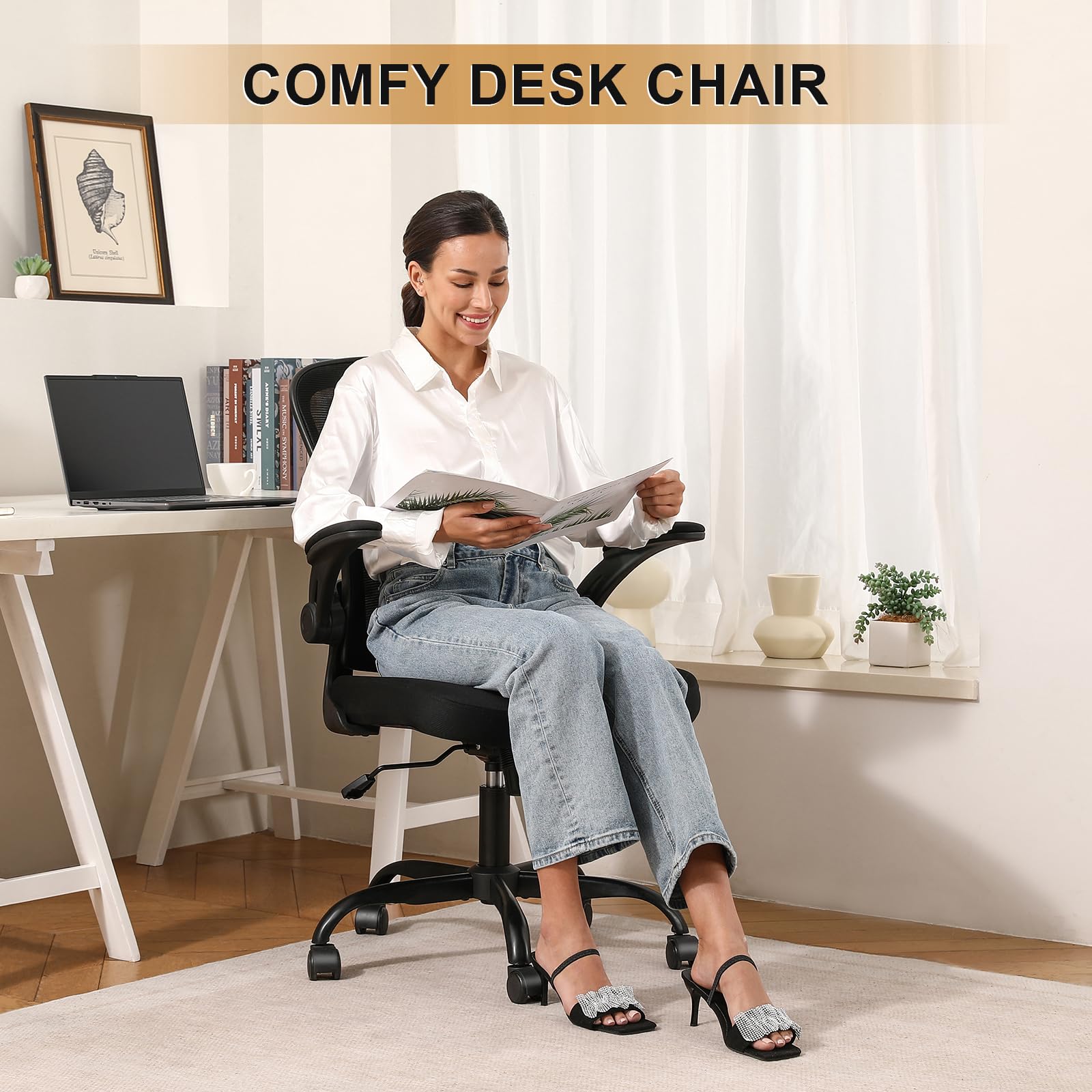 Pack of 2, Office Chair, Ergonomic Desk Chairs 330LBS Capacity High Back Mesh Computer Chair with Flip-up Armrests, Comfy Work Chair with Adjustable Lumbar Support