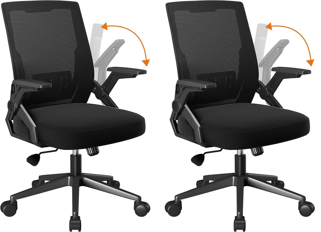 Office Chair with Flip-up Armrests Ergonomic Computer Desk Chair with Adaptive Lumbar Support & Breathable Mesh, Black, Pack of 2
