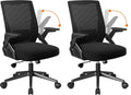 Office Chair with Flip-up Armrests Ergonomic Computer Desk Chair with Adaptive Lumbar Support & Breathable Mesh, Black, Pack of 2