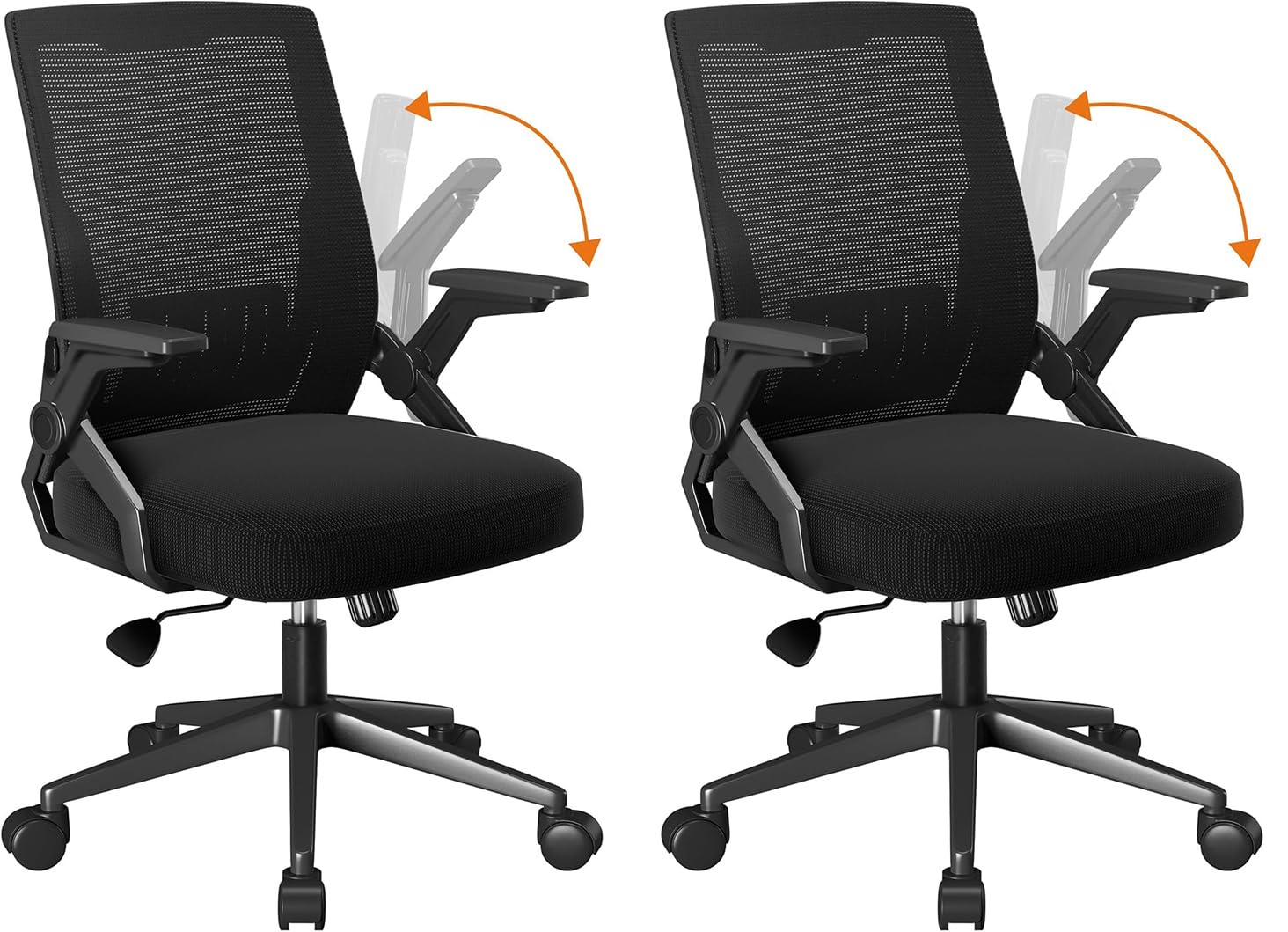 Office Chair with Flip-up Armrests Ergonomic Computer Desk Chair with Adaptive Lumbar Support & Breathable Mesh, Black, Pack of 2