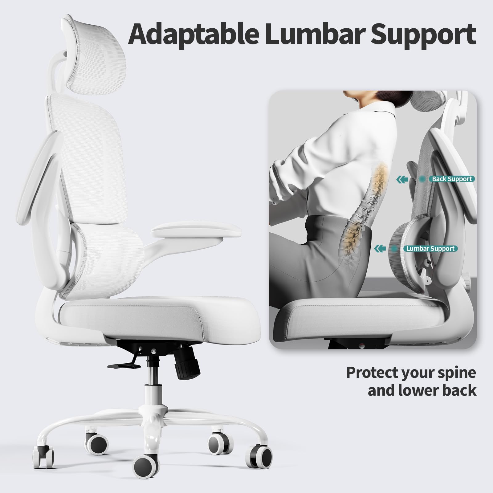Office Chair Ergonomic Desk Chair, 330 LBS Home Mesh Office Desk Chairs with Wheels, Comfortable Gaming Chairs (White White)