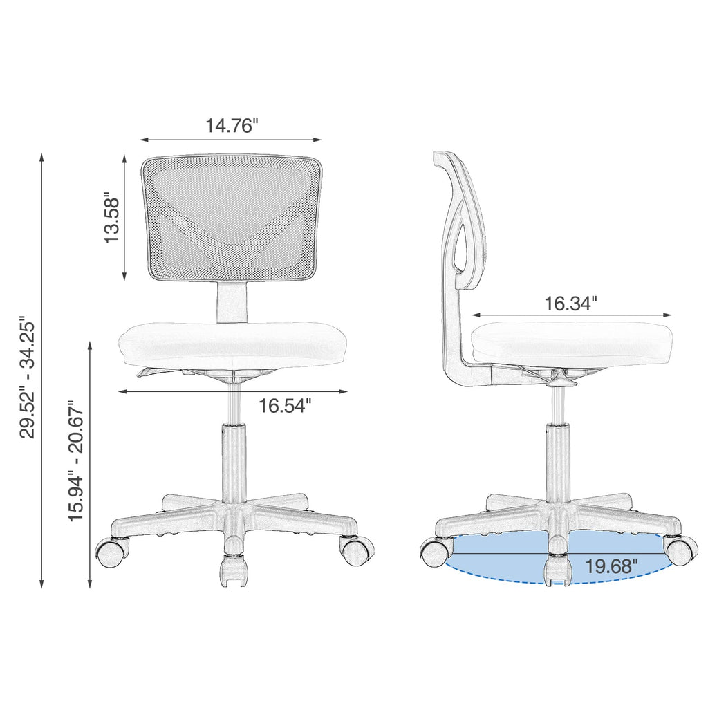 Office Chair, Ergonomic Low-Back Mesh Rolling Work Swivel Chairs with Wheels, Armless Comfortable Seat Lumbar Support for Home, Bedroom, Study, Student, Adults,Classic Blue