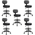 Pack of 5, Drafting Chair with Backrest – Adjustable Foot Rest Rolling Stool with Wheels, PU Leather Swivel Stool for Office Spa Studio Lab Counter Salon Home Work Bar Kitchen Shop(Black)