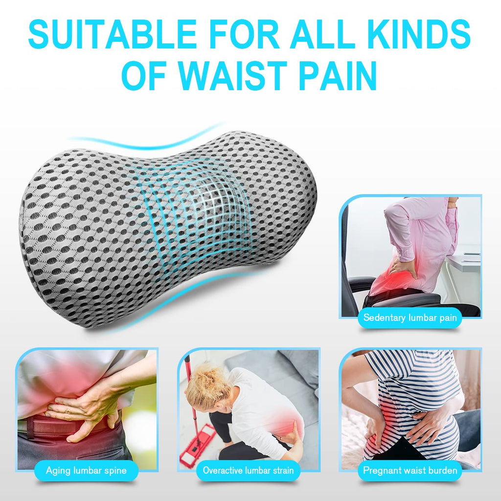 Lumbar Support Pillow for Office Chair, Memory Foam Lumbar Pillow for Lower Back Pain Relief (Grey)