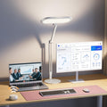 LED Desk Lamp for Office – Professional Double-Sided Lighting, Eye-Caring Computer Lamp with Knob Remote, Stepless Dimming & Color, Memory, for Zoom, Studying, Streaming & Video Conference, White
