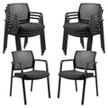 Set of 8, Mesh Back Stacking Arm Chairs with Upholstered Fabric Seat and Ergonomic Lumbar Support for Office School Church Guest Reception Black  New Version