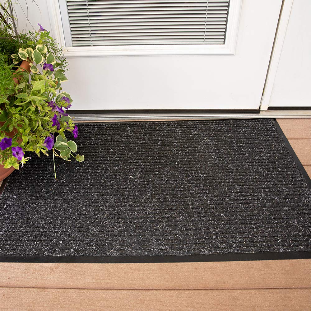 Industrial Door Mat, 3' x 4' Entrance Mat, Heavy Duty Commercial Rug for Businesses, Welcome Lobbies, Garage, and Mudroom, Made in the USA, Charcoal Black, Brush Step