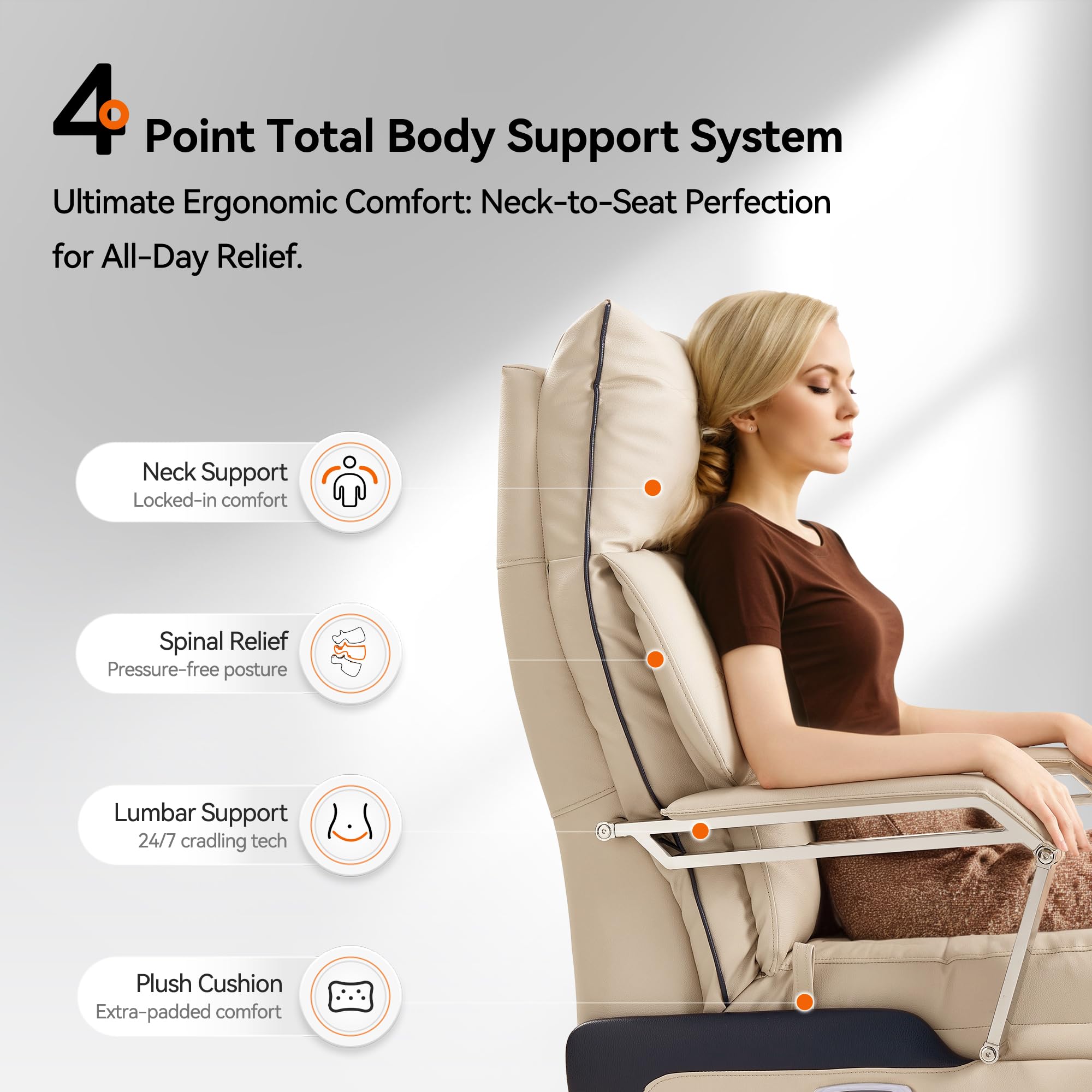 Dual Motor Electric Executive Office Chair with Heat Massage Ventilation, Comfortable Reclining Office Chair Wide Seat, Ergonomic Leather Home Office Desk Chair (Beige,Multi-Functionality)