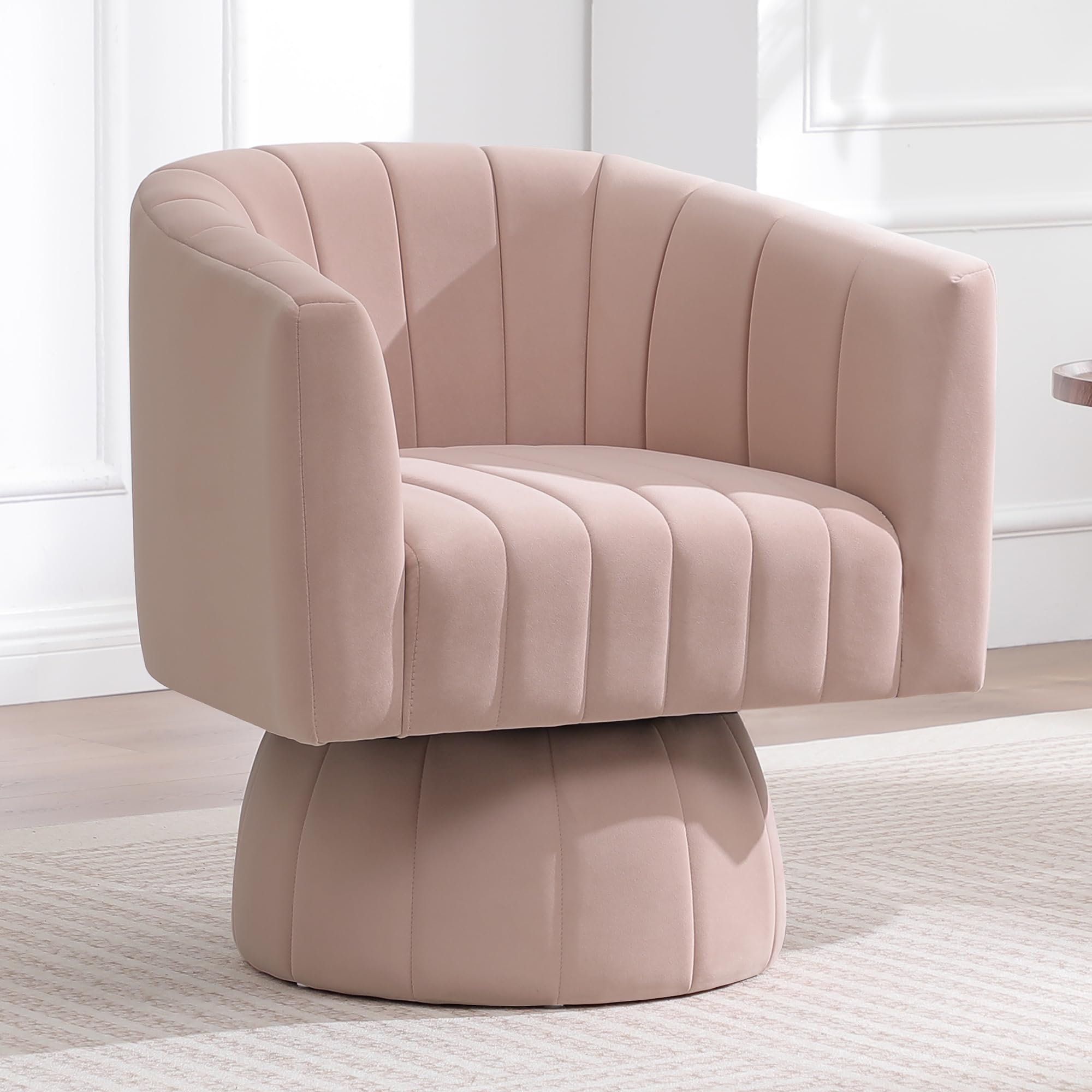 Swivel Accent Barrel Chair Set of 2, Cute Comfy Small Round 360° Arm Chair, Velvet Sofa Club Reading Chair for Office Living Room Bedroom Pink