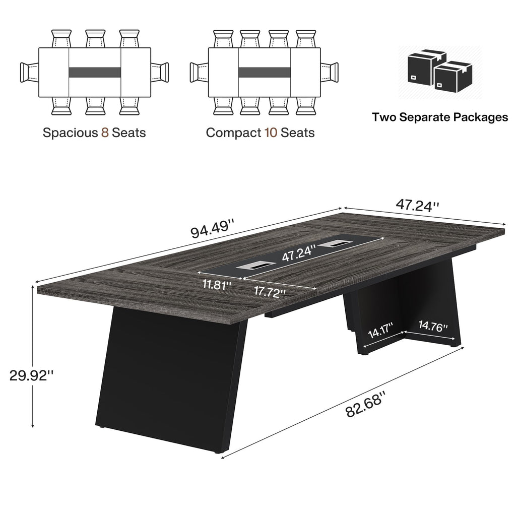 8ft Conference Table, Large Meeting Table for 8-10 People, Business Seminar Furniture for Office Conference Room (1, Grey + Black)
