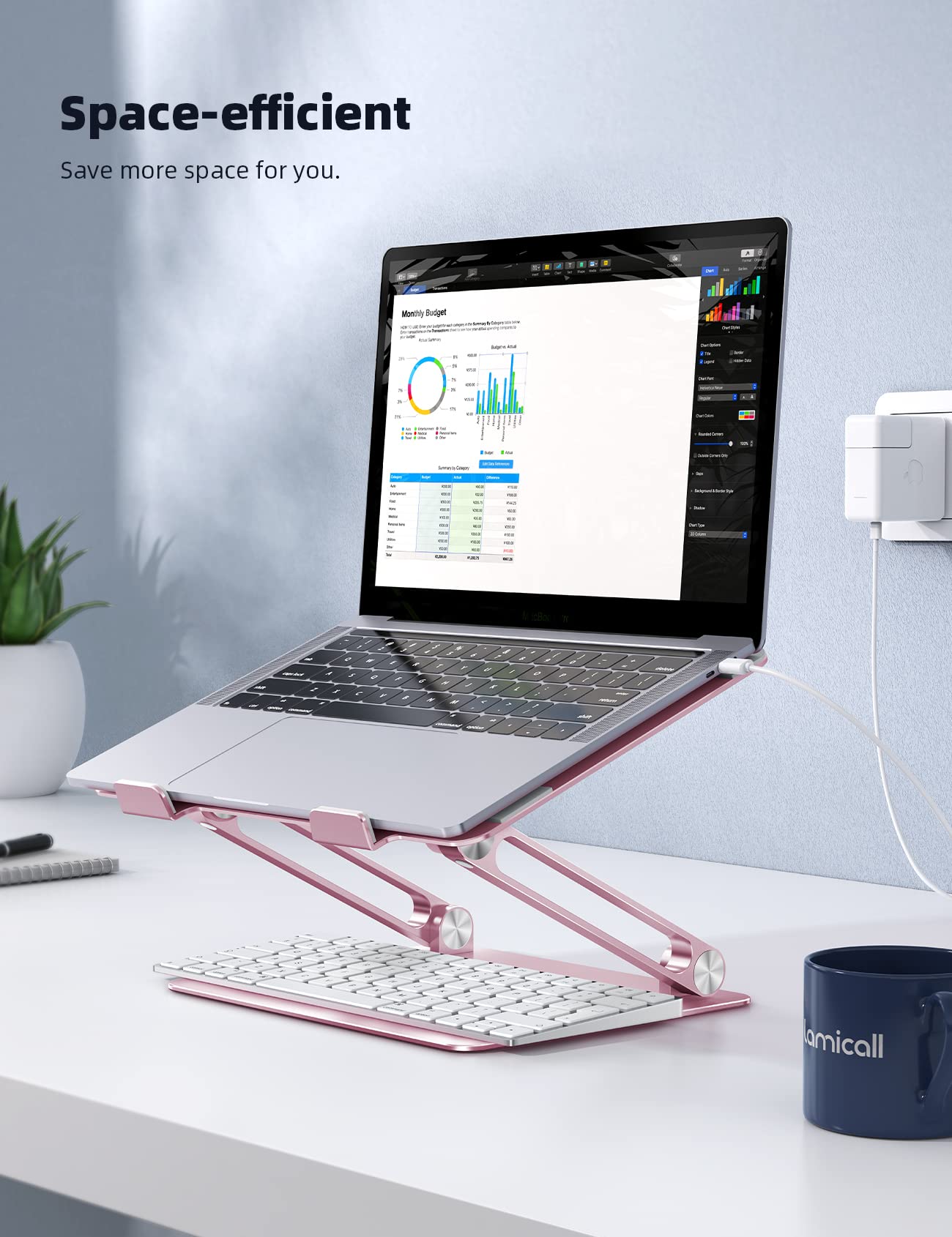 Adjustable Laptop Stand, Portable Laptop Riser, Aluminum Laptop Stand for Desk Foldable, Ergonomic Computer Notebook Stand Holder for MacBook Air Pro, Dell XPS, HP (10-17.3'') -Pink