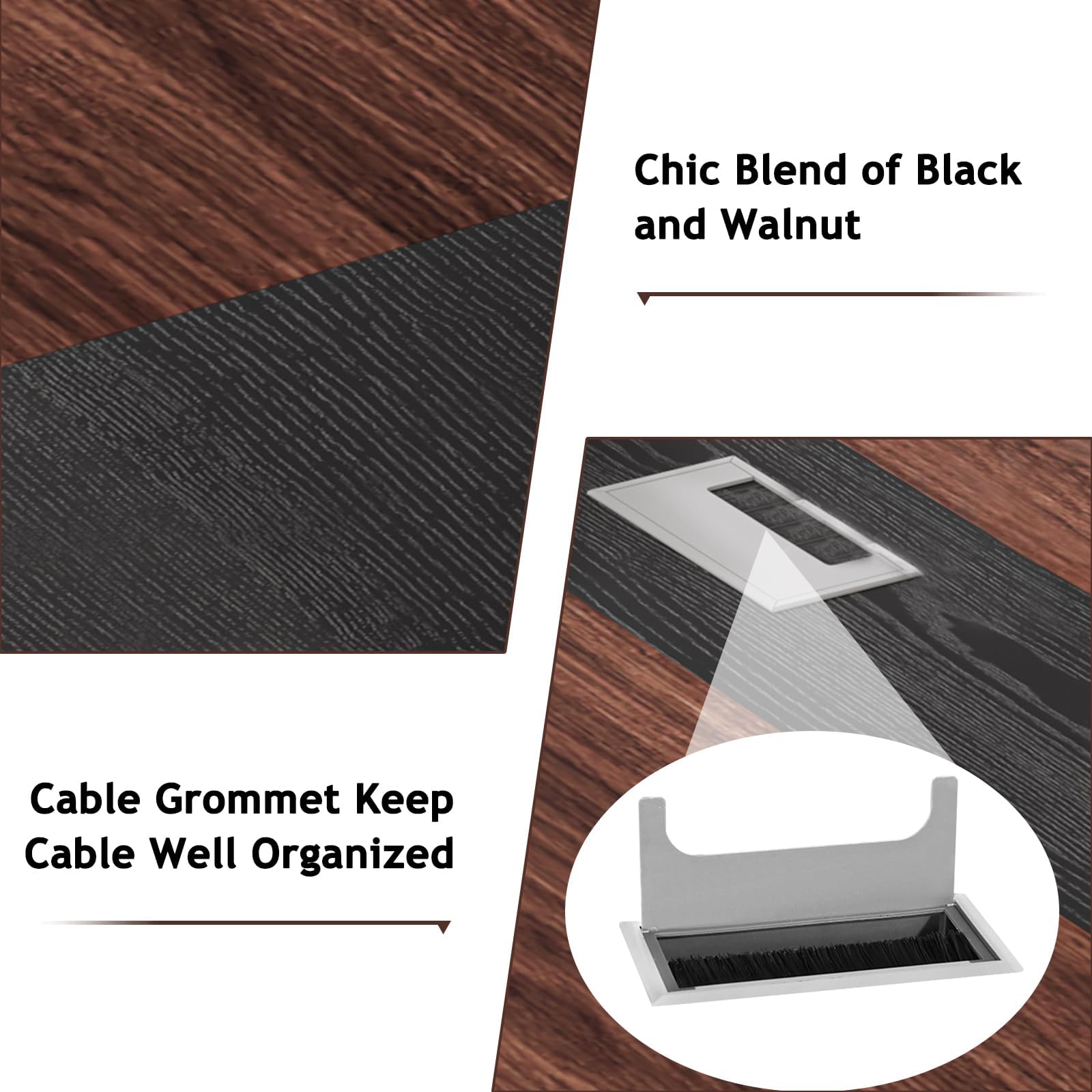 8FT Conference Table, Large Conference Room Table for 8-10 People, Oval Meeting Table with Grommet for Office Conference, Black and Walnut