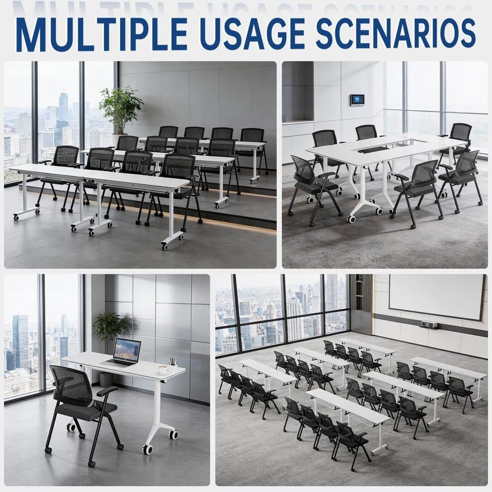 50 pk, Folding Office Chair with Wheels - Mobile Mesh Back Conference Room Chair with Padded Seat, Foldable & Stackable for Meeting Room, Training, Seminar,Classroom School & Office - Black