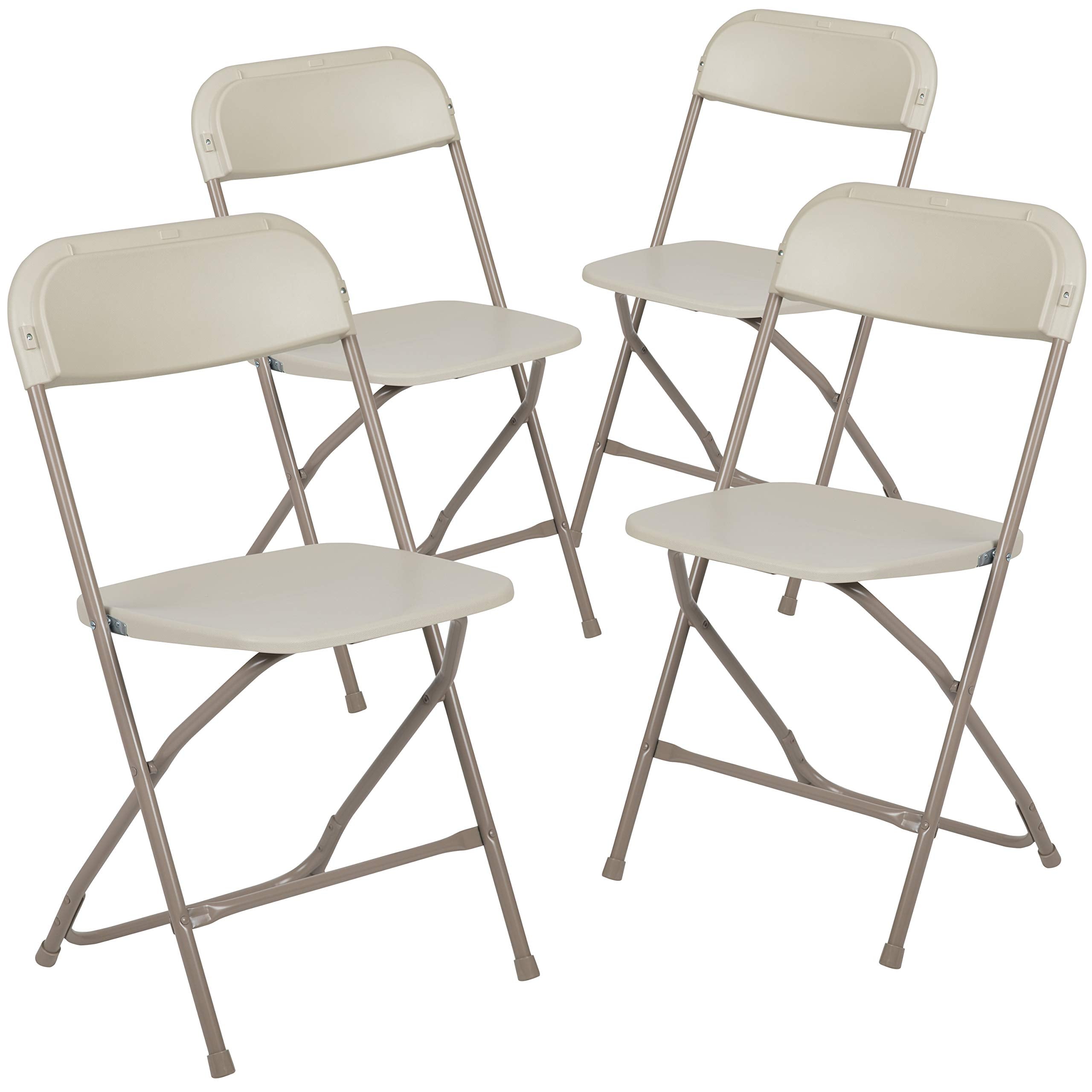 4 Pack, Hercules Series Plastic Folding Chair - Beige - 650LB Weight Capacity Comfortable Event Chair-Lightweight Folding Chair