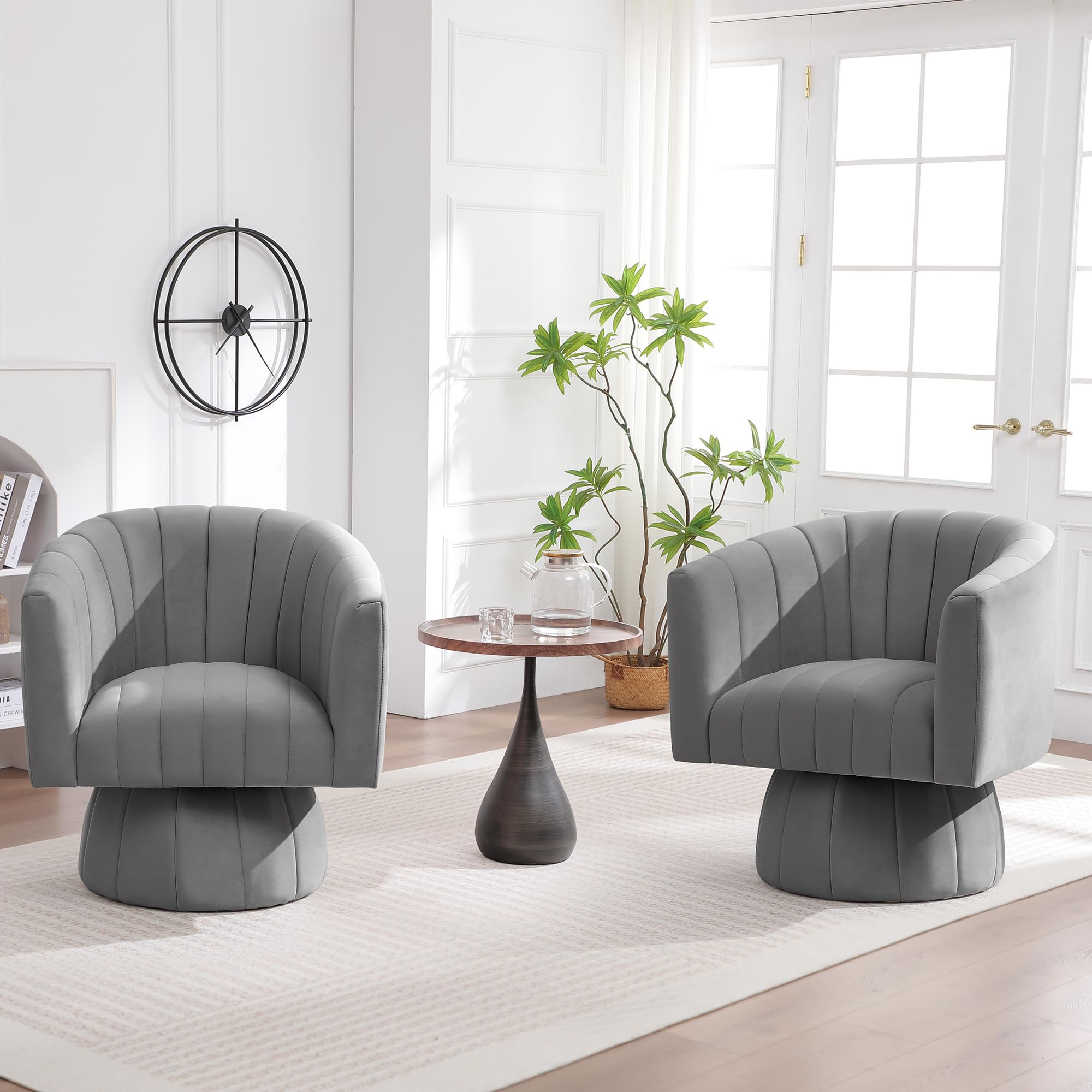 Swivel Accent Barrel Chair, Cute Comfy Small Round 360° Arm Chair. Velvet Sofa Club Reading Chair for Office Living Room Bedroom Grey