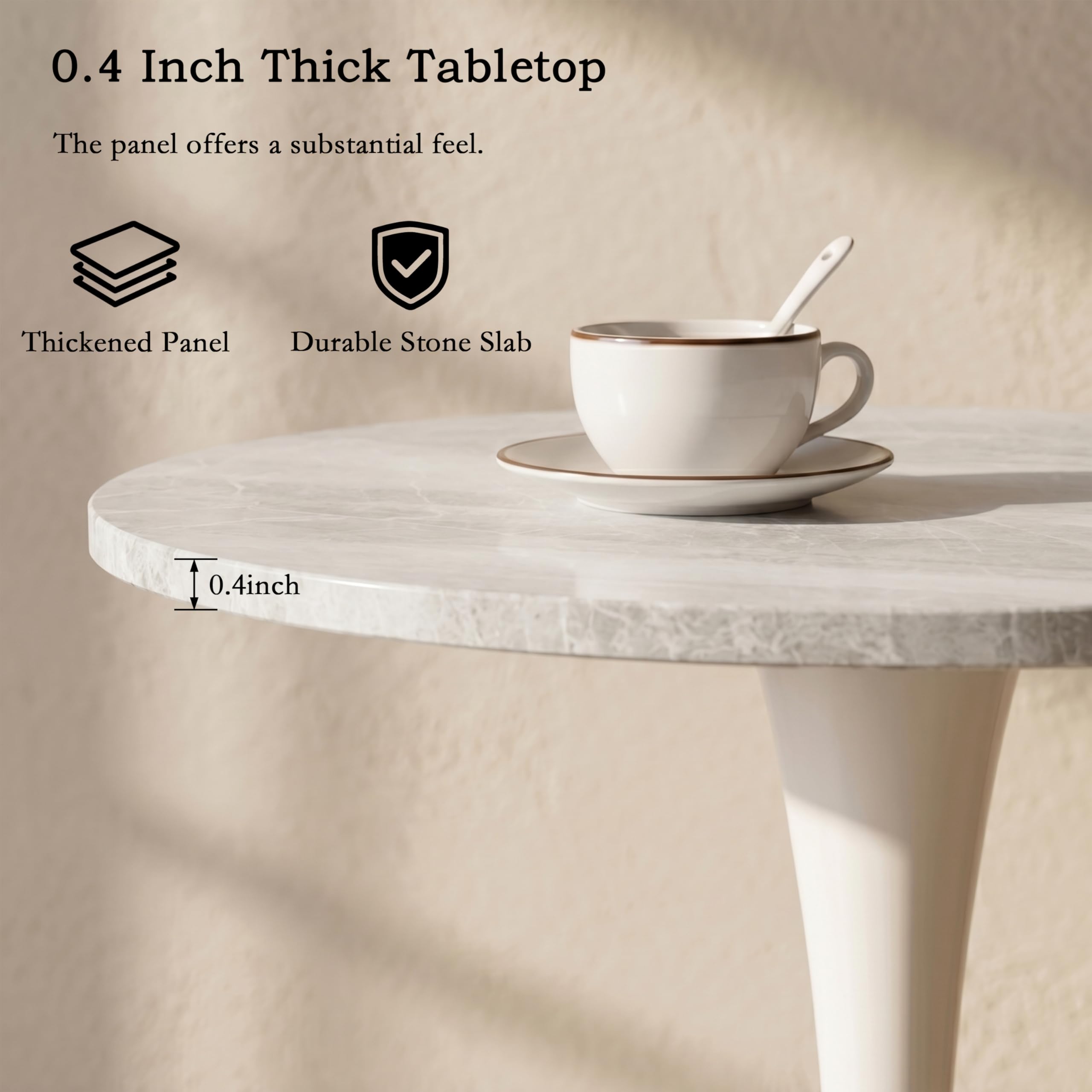 Sybrioka 27.6" Marble Round Tulip Table, Mid-Century Modern Style Dining Table with White Pedestal Base for 2-4 People, Featuring A Marble Tabletop for Kitchen, Dining Room, Cafe (Grayish White)