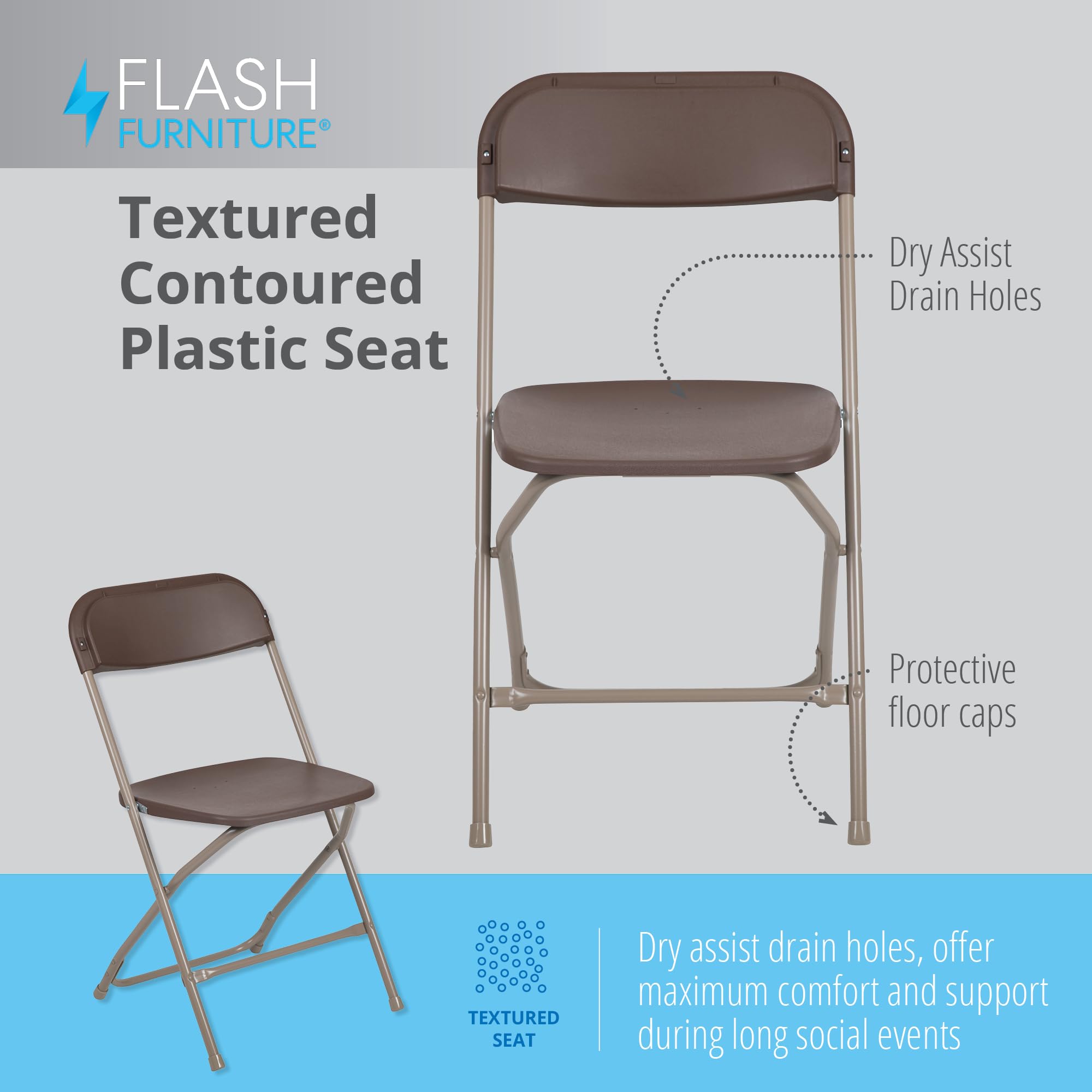 10 Pack , Hercules Series Plastic Folding Chair Brown -650LB Weight Capacity Comfortable Event Chair-Lightweight Folding Chair