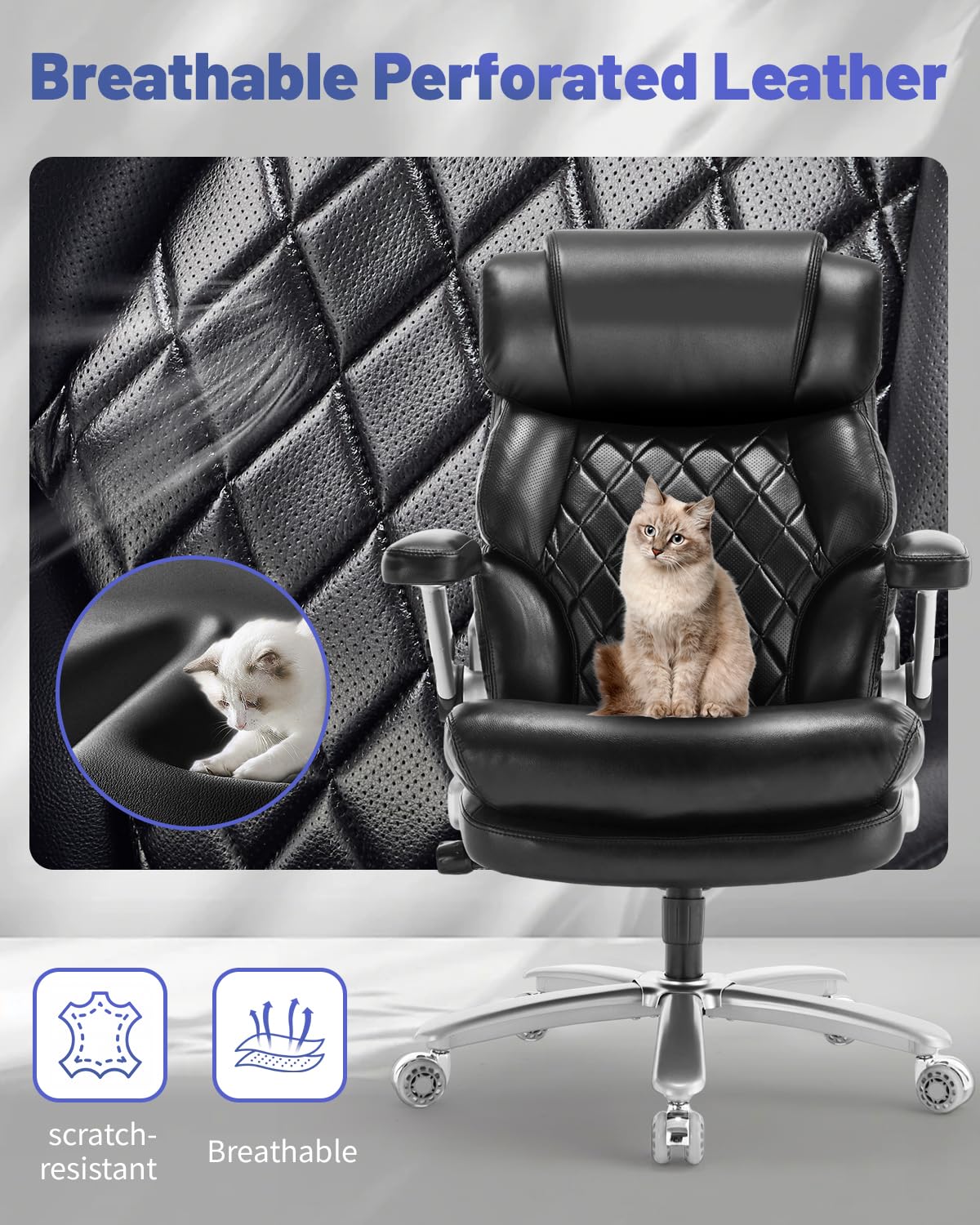 800LBS Big and Tall Office Chair for Heavy People, Heavy Duty Executive Chair with High Back, Extra Wide Seat and Adjustable Lumbar, Large Computer Desk Chair with 5D Flip Arms for Home Office