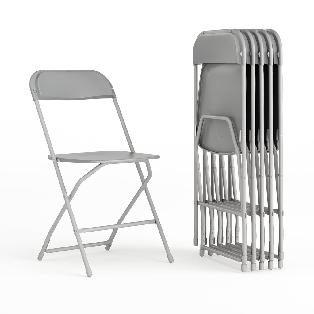 6 Pack, Hercules Series Plastic Folding Chair - Grey - 650LB Weight Capacity Comfortable Event Chair-Lightweight Folding Chair