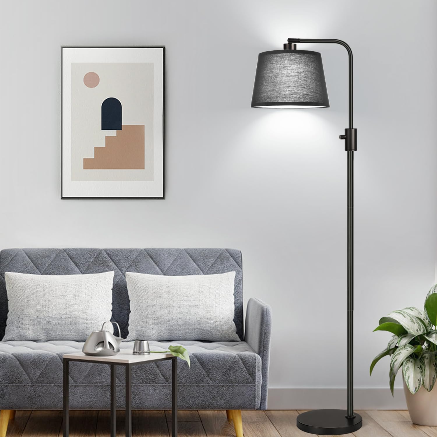 Floor Lamp, 1000 Lumens LED Edison Bulb Included, Black Shade, Modern Arc Standing Tall Floor Lamp for Living Room Bedroom Office Dining Room