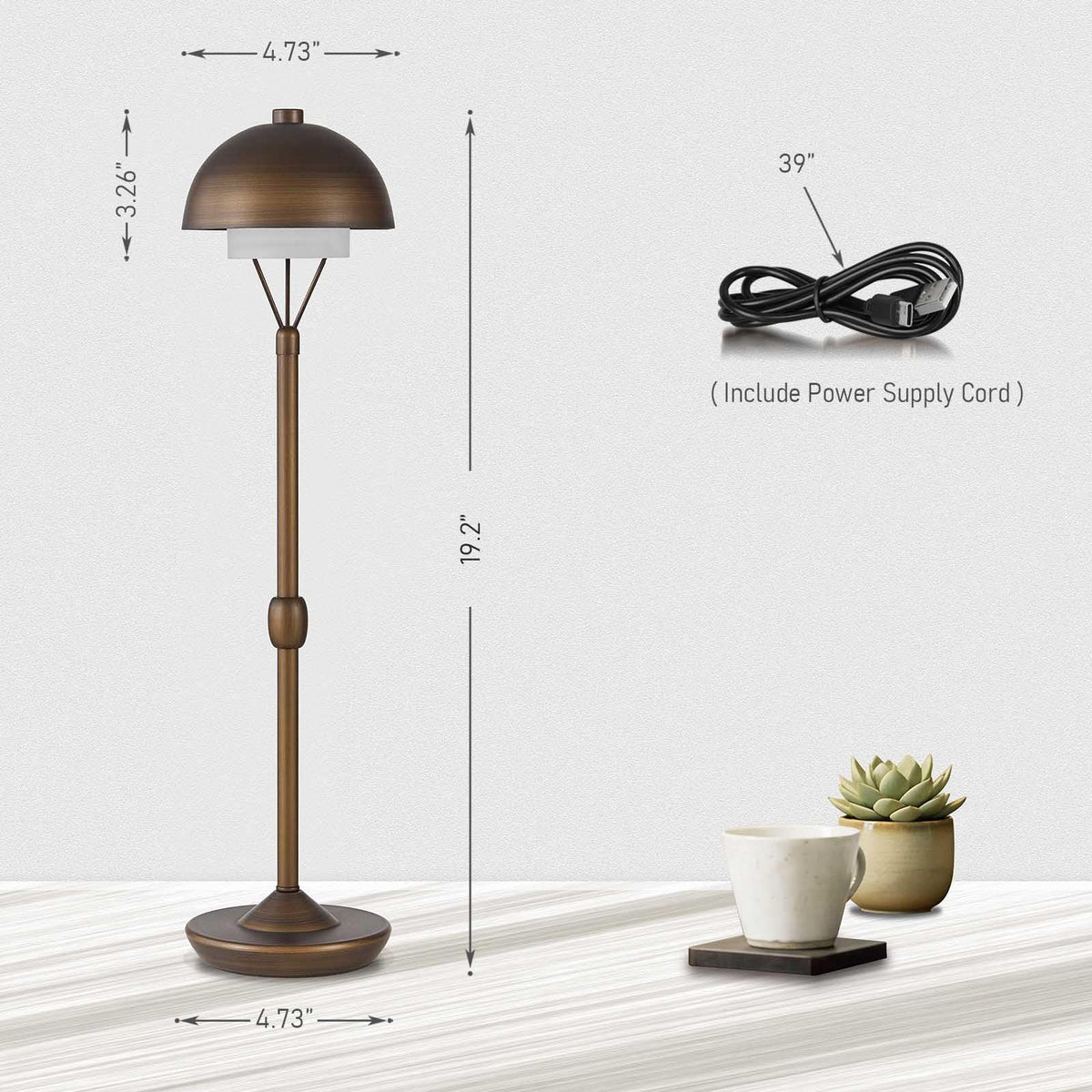 Cordless Modern Desk Lamp, Rechargeable Battery, Brown Bronze