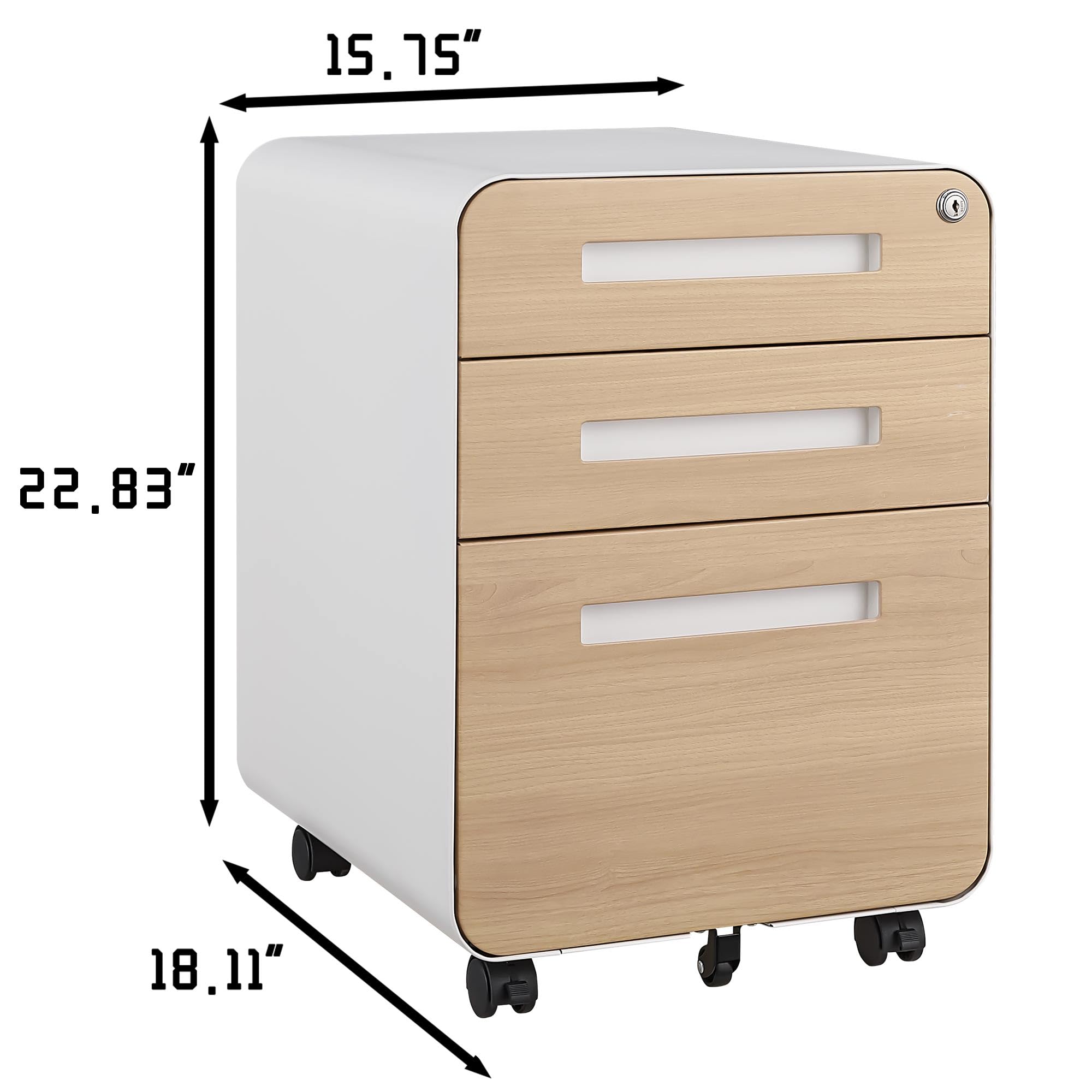 3 Drawer File Cabinet for Office, Under Desk Mobile Filing Cabinet with Lock for A4/Letter/Legal Size, 5 Wheel Anti-tilt Rolling File Cabinets, Fully Assembled