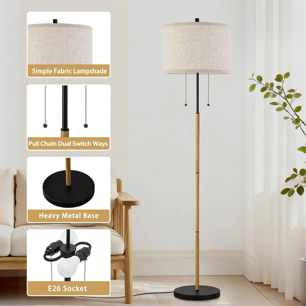 Floor Lamp, 62" Standing Lamp for Living Room with Fabric Lampshade