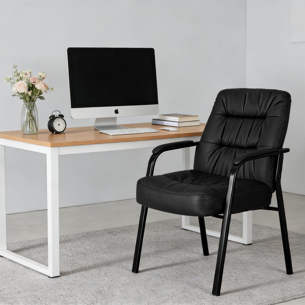 Office Waiting Room Guest Chair, 500lbs Office Reception Lobby PU Leather Chair No Wheels with Padded Armrest for Conference Lobby Medical Waiting Area Bedroom Elderly, Black