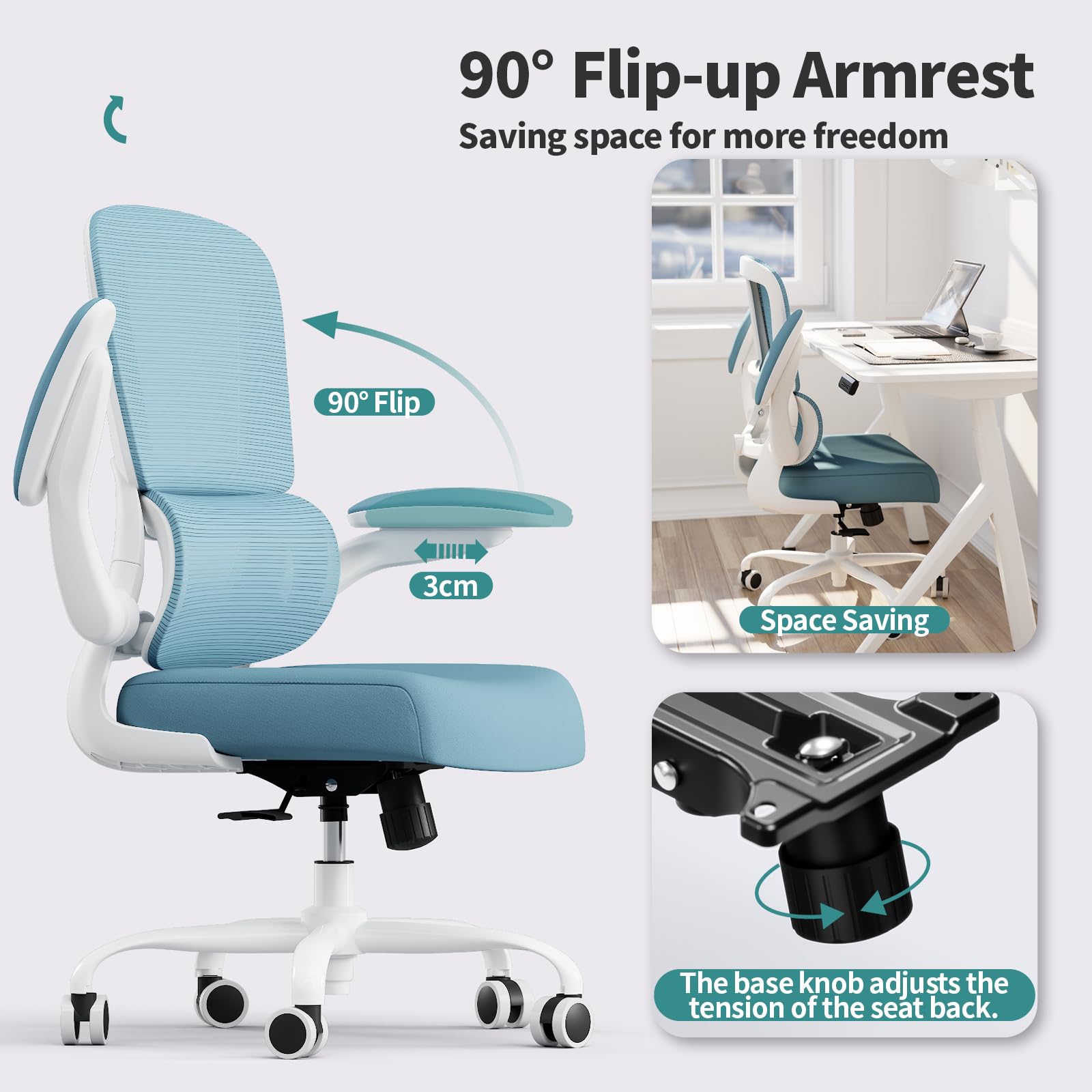 Office Chair - Ergonomic Desk Chair with Adjustable Lumbar Support, Mesh Computer Chair, Executive Chairs for Home Office Comfortable Lumbar Support,Sky Blue