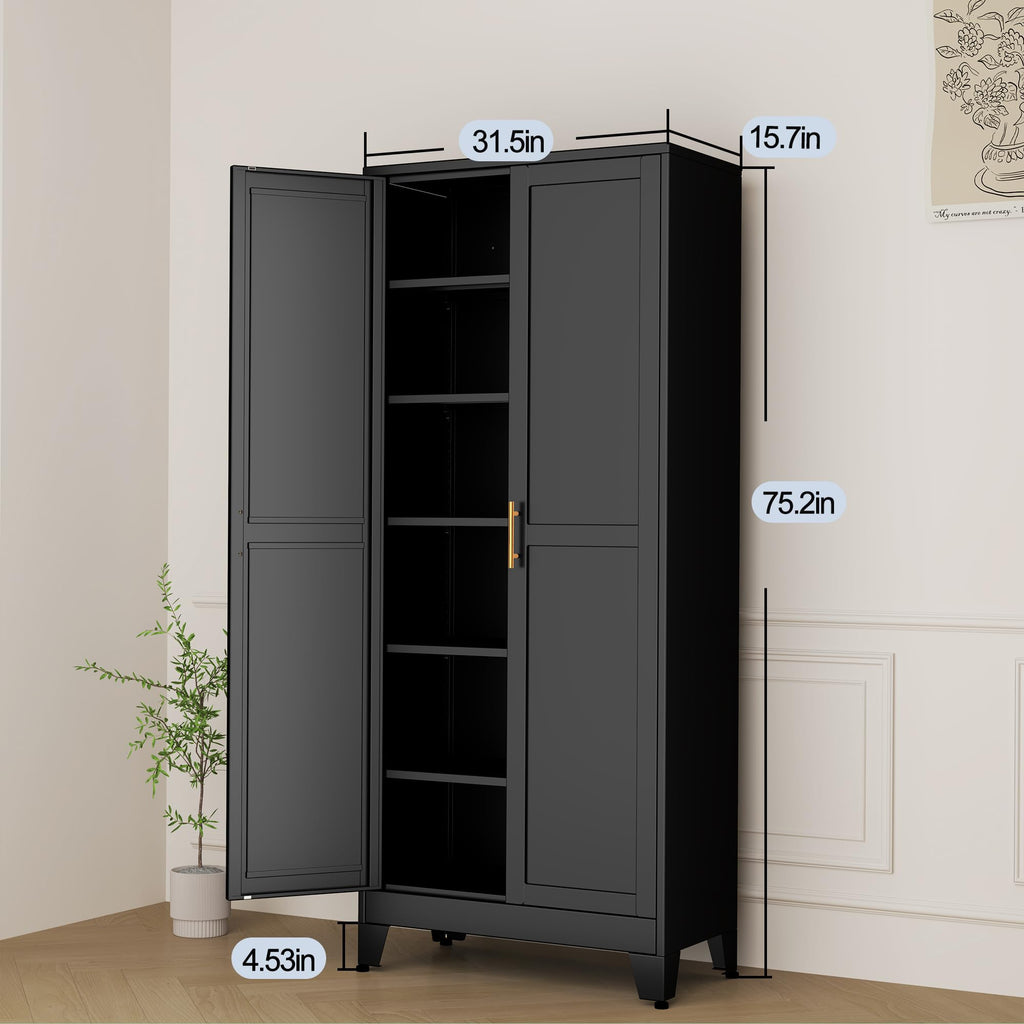 Black Metal Storage Cabinet,75" Steel Cabinets for Home Office