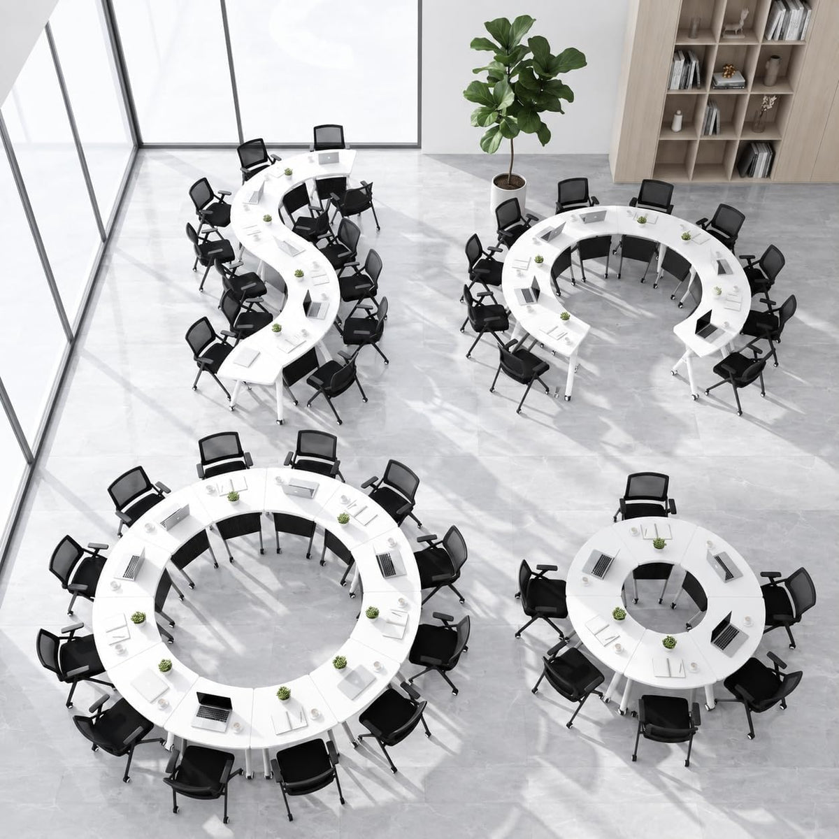 Folding Round Conference Table with Wheels, Flip Top Training Desk, 360° Lockable Casters, Stackable Nesting Mobile Seminar Table for Office Classroom,White,40in,8