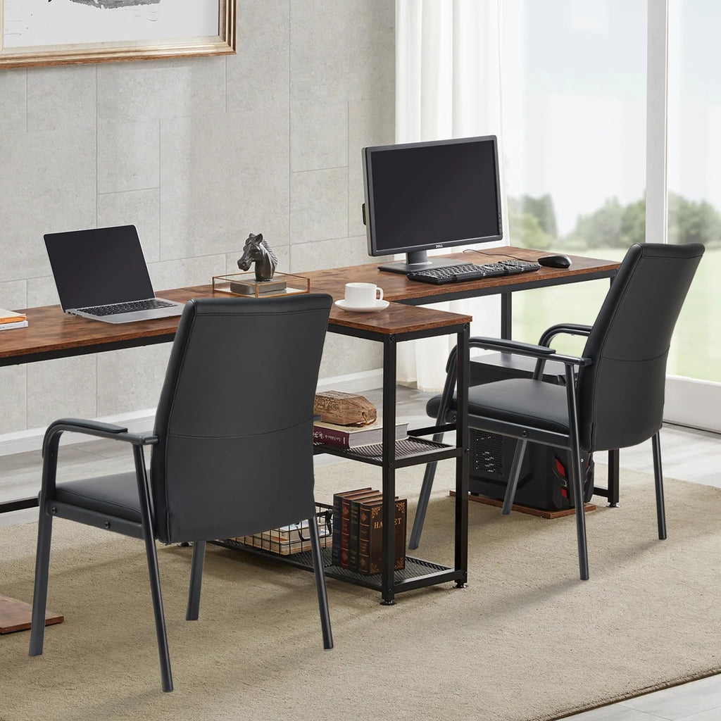 10 Pack Office Guest Reception Chair 600 lbs Capacity Leather Conference Room Chairs with Padded Armrests No Wheels Desk Chair Black