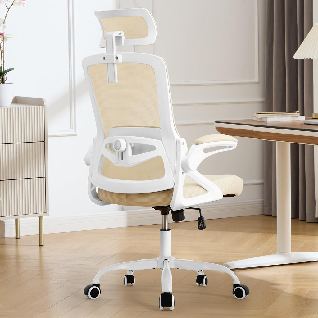 Ergonomic Office Chair, 400 LBS Computer Chairs with Adjustable Lumbar Support, Breathable Mesh Desk Chair Ergonomic with Thickened Cushion, Comfy Home Office Desk Chair (Buff Beige)