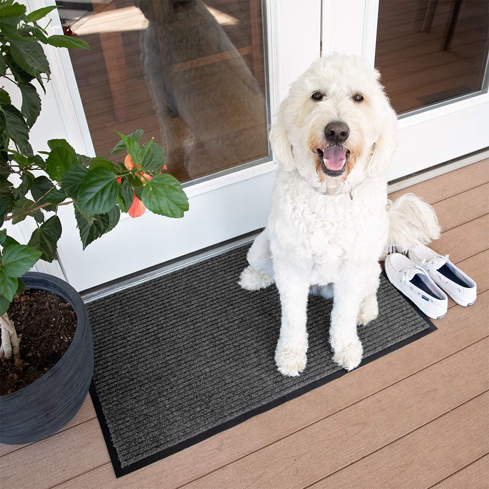 Industrial Door Mat, 3' x 4' Entrance Mat, Heavy Duty Commercial Rug for Businesses, Welcome Lobbies, Garage, and Mudroom, Made in the USA, Charcoal Black, Brush Step