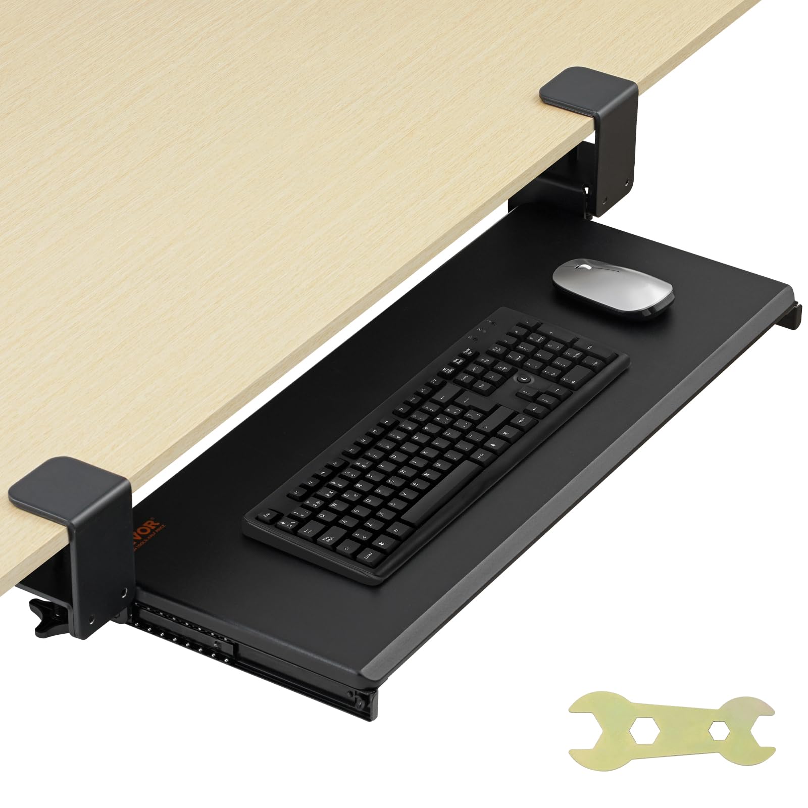 Clamp on Keyboard Tray Under Desk, Desk Keyboard Tray Slide Out with Sturdy No-Drill C Clamp Mount, Large 26.8 x 11 inch Slide-Out Computer Drawer for Typing in Home, Office Work
