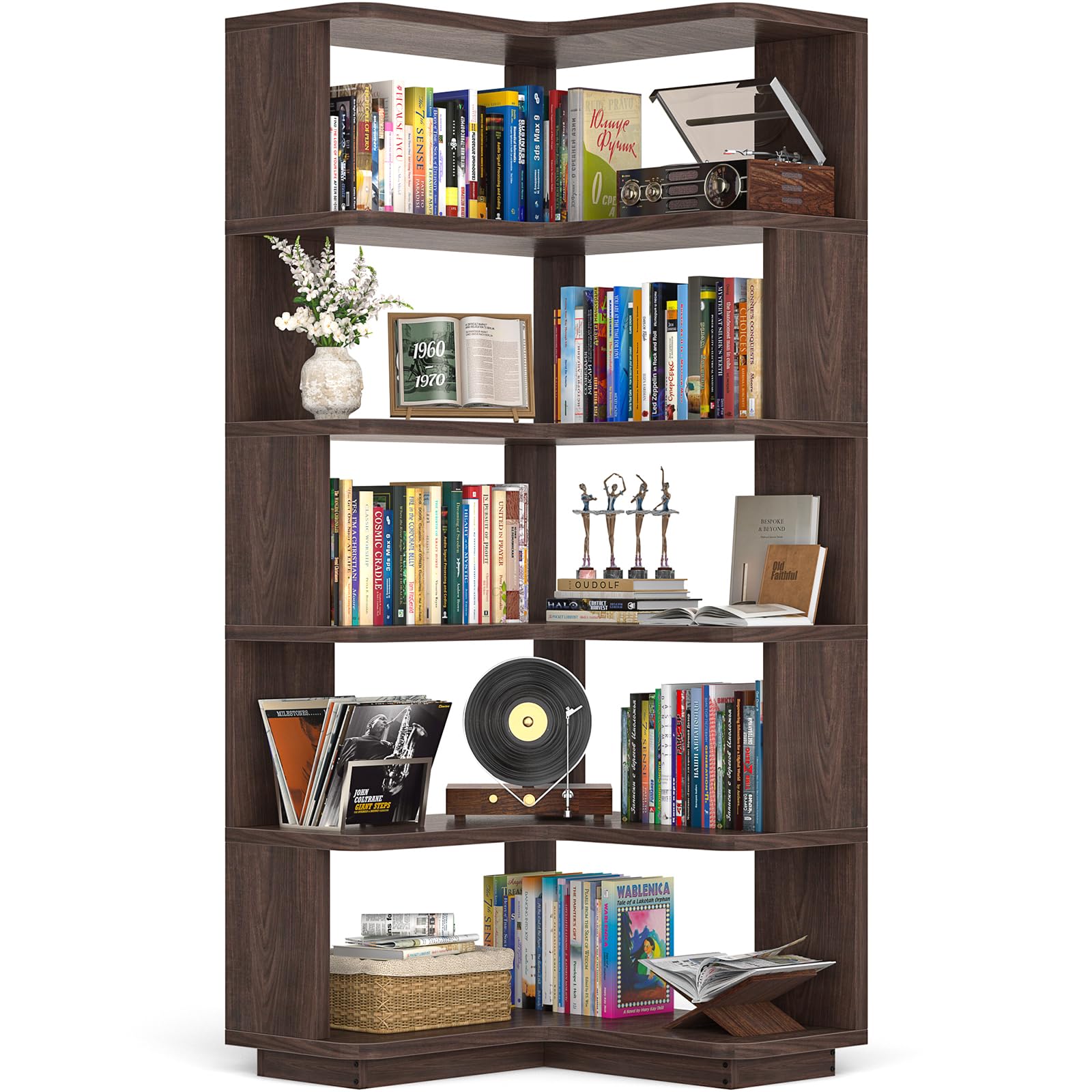 Corner Book Shelf, 6-Shelf L Shaped Corner Bookshelf with Baffle