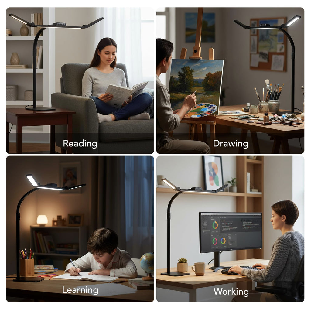 LED Desk Lamp for Home Office with Base, 28.2" Adjustable Gooseneck Swing Arm Ultra Bright Desk Light, Dimmable Architect Table lamp for Desktop Computer Light, Reading, Study, Workbench
