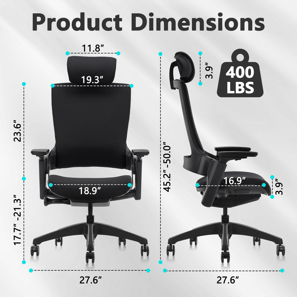 Ergonomic High Swivel Executive Chair with Adjustable Height Head 3D Arm Rest Lumbar Support and Upholstered Back for Home Office Black