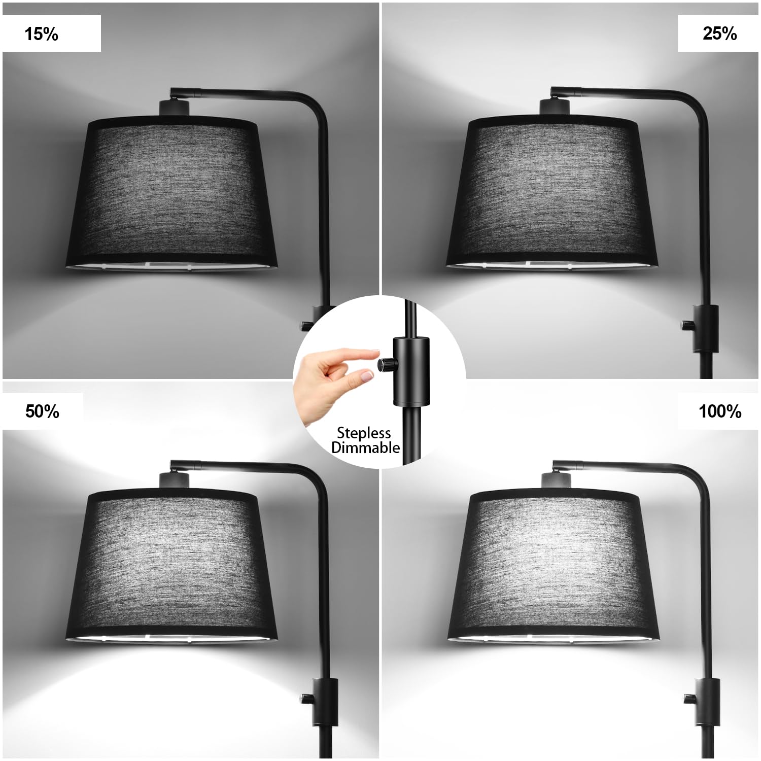 Floor Lamp, 1000 Lumens LED Edison Bulb Included, Black Shade, Modern Arc Standing Tall Floor Lamp for Living Room Bedroom Office Dining Room