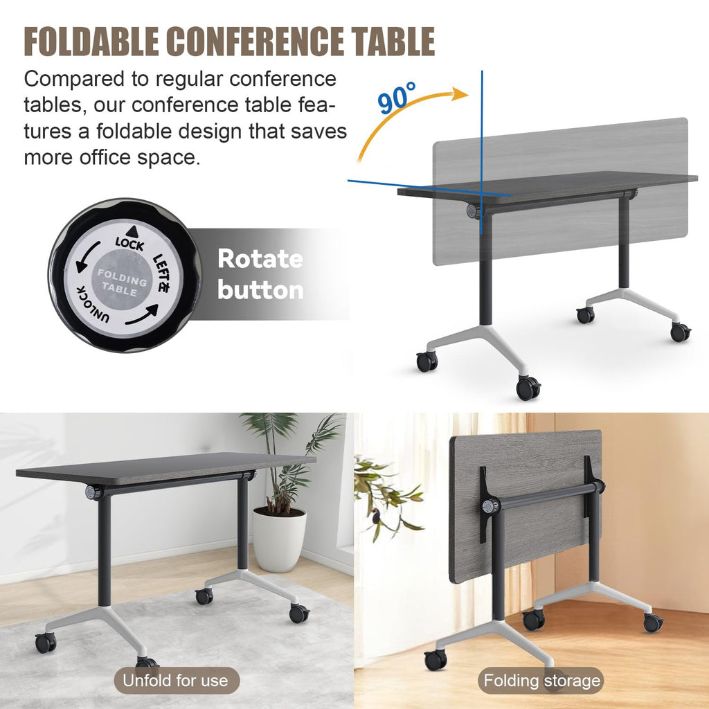 Conference Table,Folding Conference Room Tables with Wheels, 6ft Modular Training Tables for Office/Classroom/Meeting, Lockable 360° Silent Wheels＆Space Saving Stackable, Gray Finish, 10 Pack