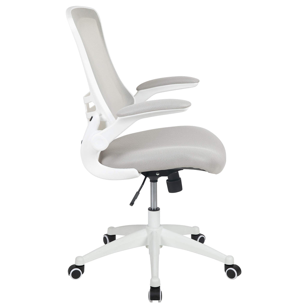 Mid-Back Swivel Office Chair with Adjustable Lumbar Support and Seat Height, Ergonomic Mesh Desk Chair with Flip-Up Armrests, Gray/White