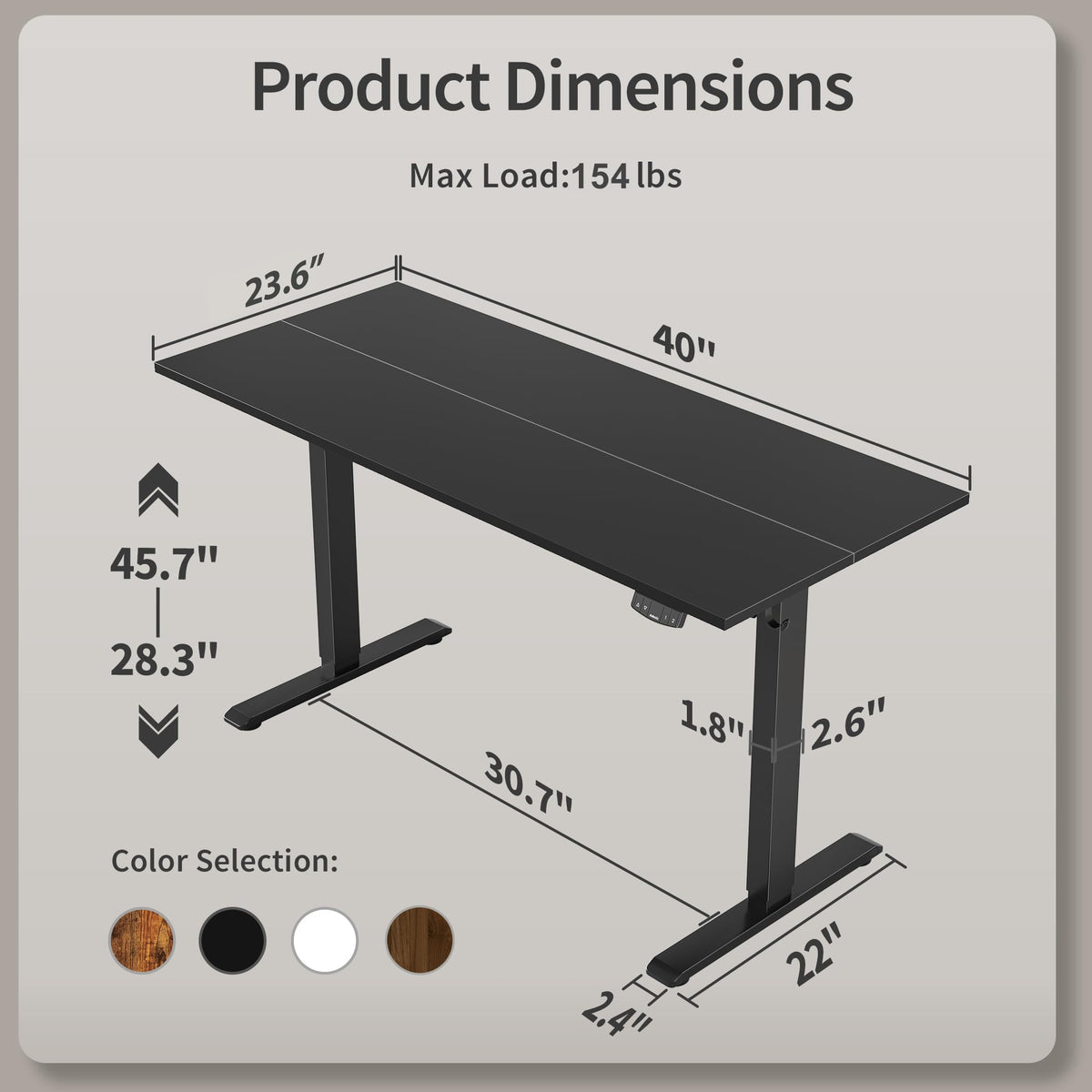 40 * 24 Inch Height Adjustable Electric Standing Desk, Black